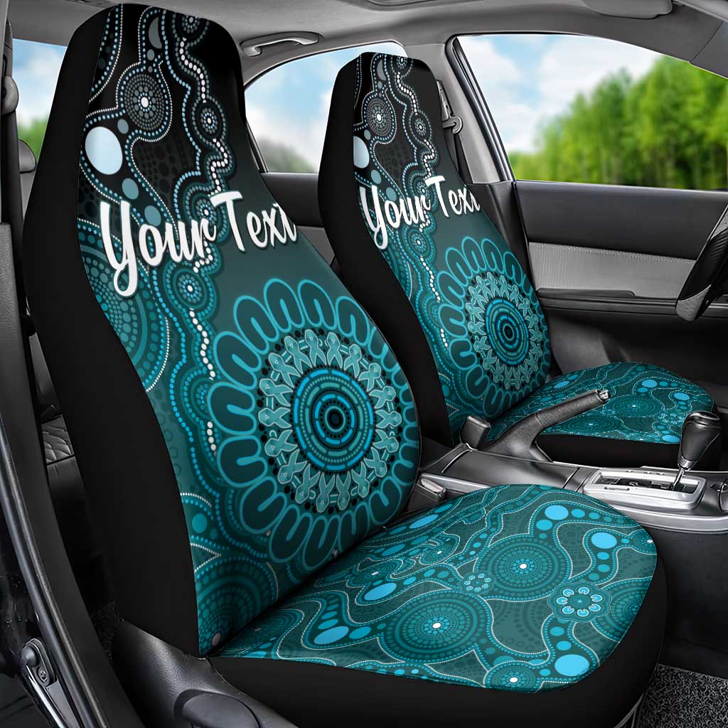 Personalised Ovarian Cancer Awareness Car Seat Cover Teal Ribbon Aboriginal Art