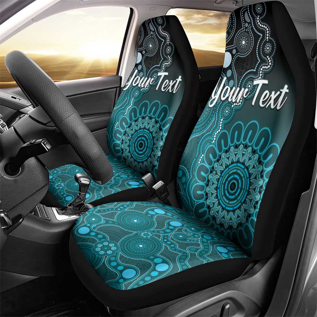 Personalised Ovarian Cancer Awareness Car Seat Cover Teal Ribbon Aboriginal Art