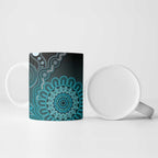 Personalised Ovarian Cancer Awareness Ceramic Mug Teal Ribbon Aboriginal Art