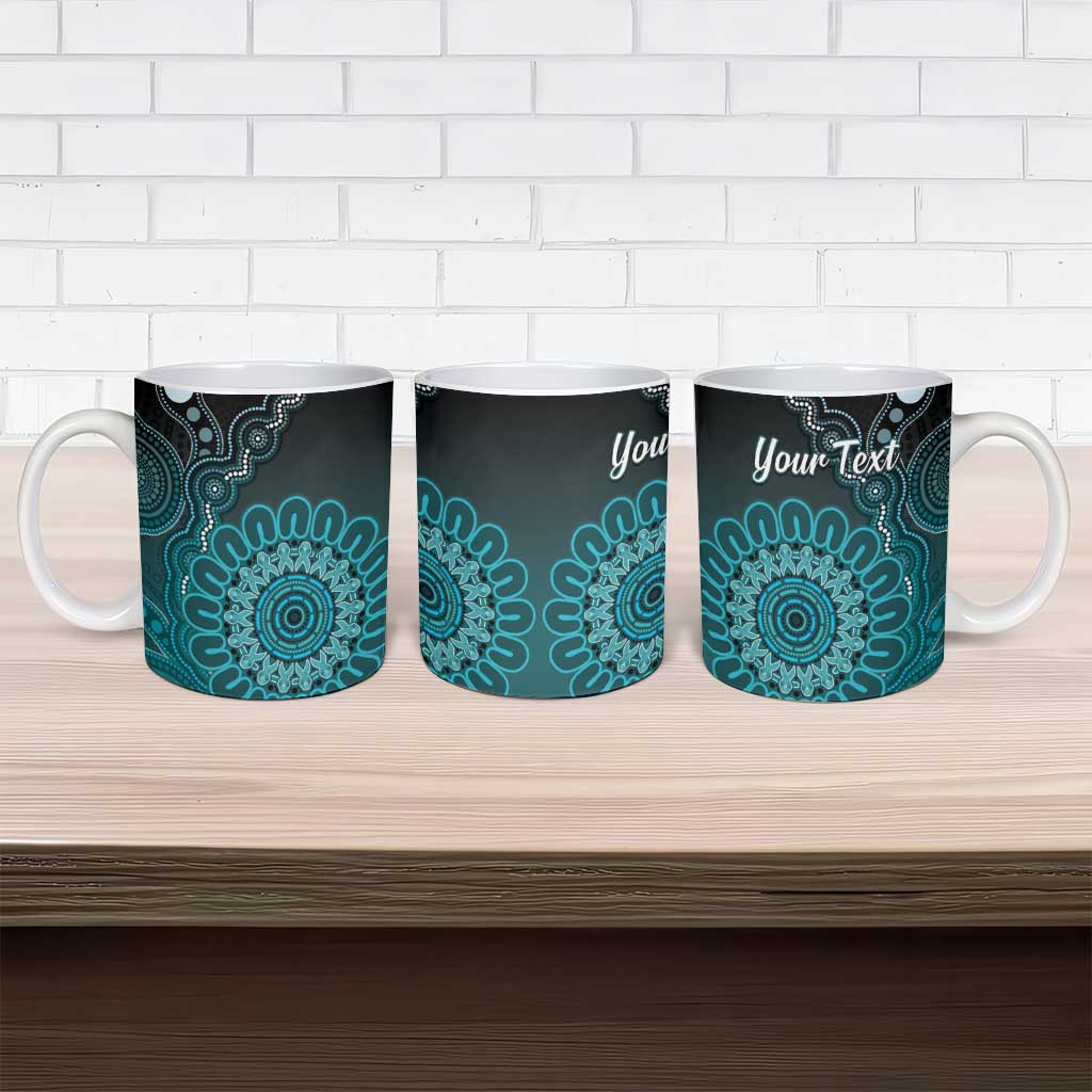 Personalised Ovarian Cancer Awareness Ceramic Mug Teal Ribbon Aboriginal Art