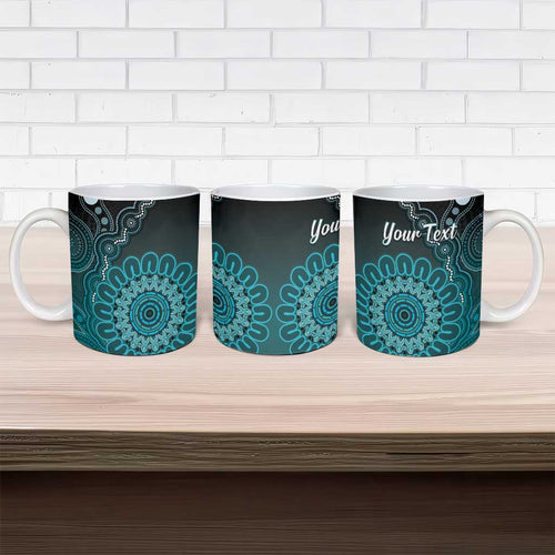 Personalised Ovarian Cancer Awareness Ceramic Mug Teal Ribbon Aboriginal Art