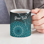 Personalised Ovarian Cancer Awareness Ceramic Mug Teal Ribbon Aboriginal Art