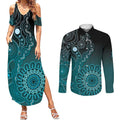 Personalised Ovarian Cancer Awareness Couples Matching Summer Maxi Dress and Long Sleeve Button Shirt Teal Ribbon Aboriginal Art