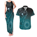 Personalised Ovarian Cancer Awareness Couples Matching Tank Maxi Dress and Hawaiian Shirt Teal Ribbon Aboriginal Art