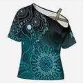 Personalised Ovarian Cancer Awareness Cross Shoulder Shirt Teal Ribbon Aboriginal Art