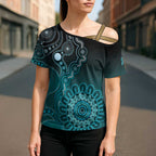 Personalised Ovarian Cancer Awareness Cross Shoulder Shirt Teal Ribbon Aboriginal Art