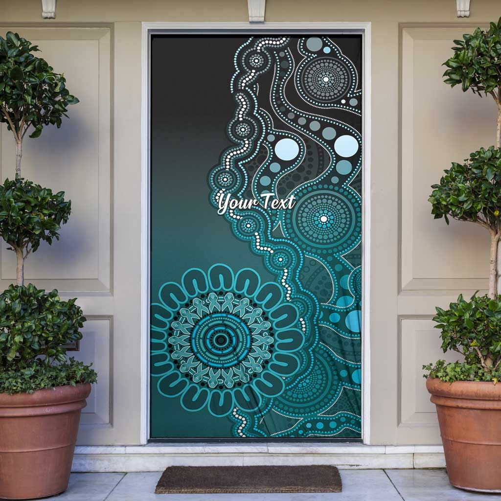 Personalised Ovarian Cancer Awareness Door Cover Teal Ribbon Aboriginal Art