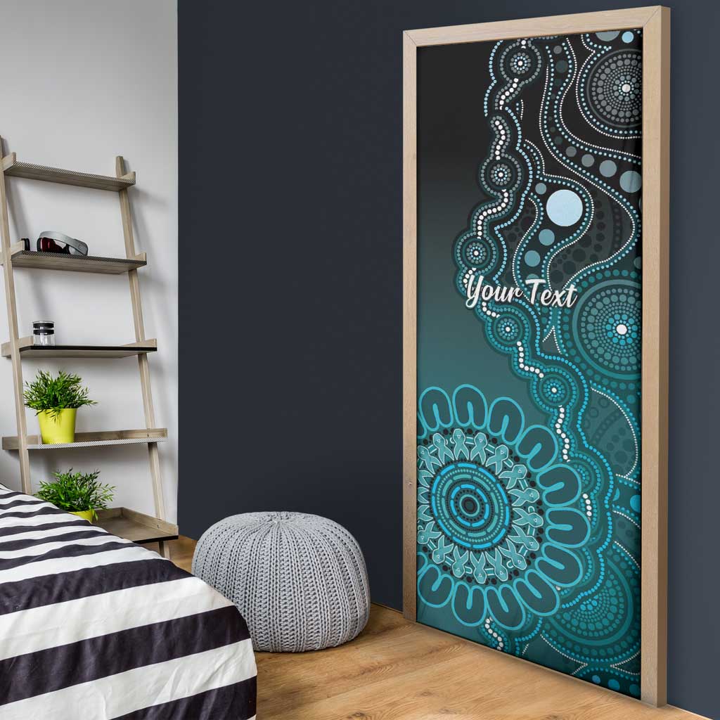 Personalised Ovarian Cancer Awareness Door Cover Teal Ribbon Aboriginal Art