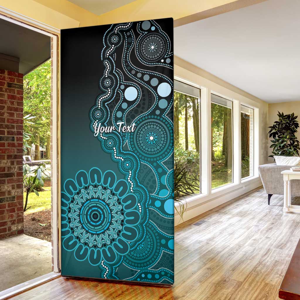 Personalised Ovarian Cancer Awareness Door Cover Teal Ribbon Aboriginal Art