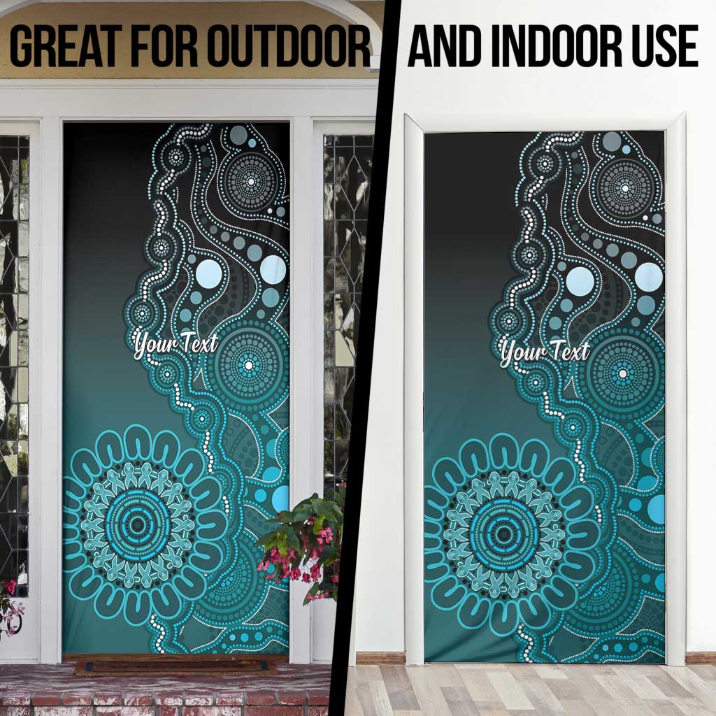 Personalised Ovarian Cancer Awareness Door Cover Teal Ribbon Aboriginal Art