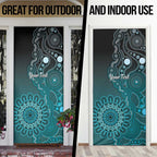 Personalised Ovarian Cancer Awareness Door Cover Teal Ribbon Aboriginal Art
