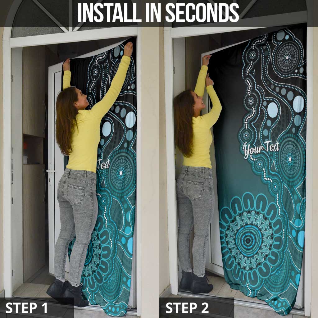 Personalised Ovarian Cancer Awareness Door Cover Teal Ribbon Aboriginal Art