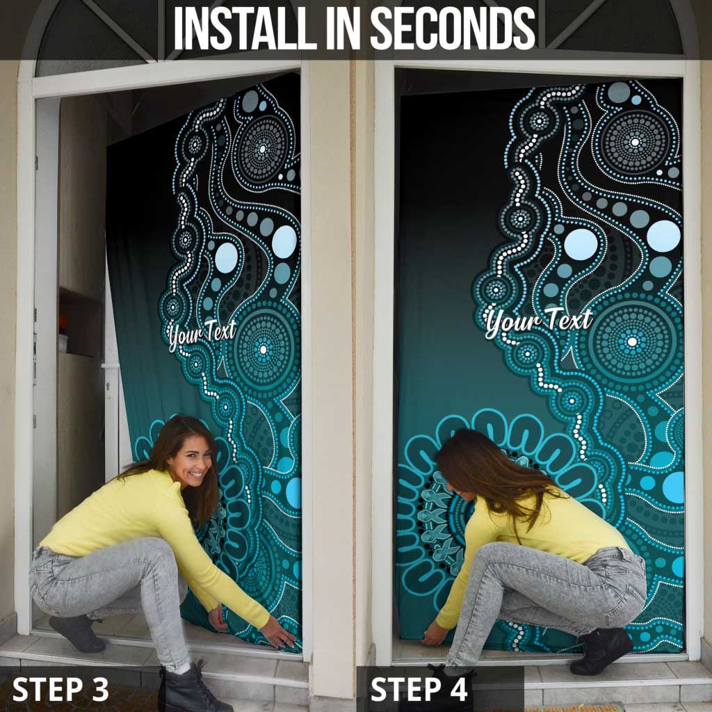 Personalised Ovarian Cancer Awareness Door Cover Teal Ribbon Aboriginal Art