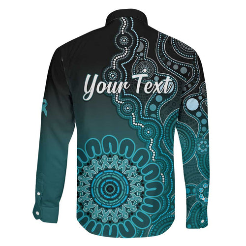 Personalised Ovarian Cancer Awareness Family Matching Long Sleeve Bodycon Dress and Hawaiian Shirt Teal Ribbon Aboriginal Art
