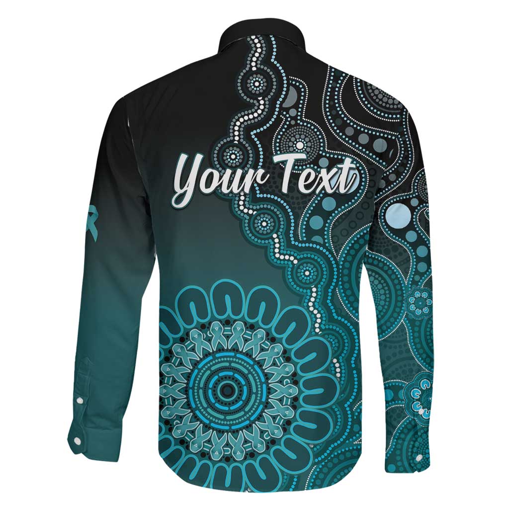 Personalised Ovarian Cancer Awareness Family Matching Mermaid Dress and Hawaiian Shirt Teal Ribbon Aboriginal Art