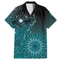 Personalised Ovarian Cancer Awareness Family Matching Off Shoulder Maxi Dress and Hawaiian Shirt Teal Ribbon Aboriginal Art