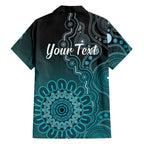 Personalised Ovarian Cancer Awareness Family Matching Puletasi and Hawaiian Shirt Teal Ribbon Aboriginal Art