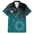 Personalised Ovarian Cancer Awareness Family Matching Summer Maxi Dress and Hawaiian Shirt Teal Ribbon Aboriginal Art