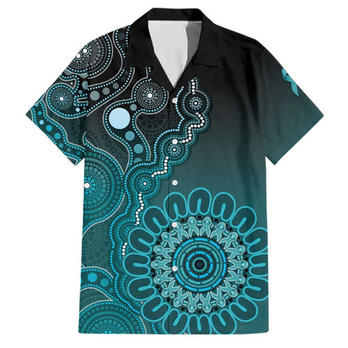 Personalised Ovarian Cancer Awareness Family Matching Summer Maxi Dress and Hawaiian Shirt Teal Ribbon Aboriginal Art