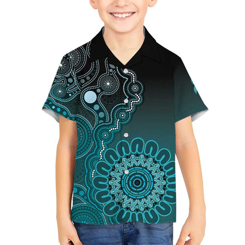 Personalised Ovarian Cancer Awareness Family Matching Summer Maxi Dress and Hawaiian Shirt Teal Ribbon Aboriginal Art
