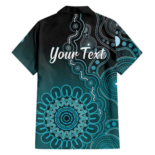 Personalised Ovarian Cancer Awareness Family Matching Tank Maxi Dress and Hawaiian Shirt Teal Ribbon Aboriginal Art