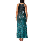Personalised Ovarian Cancer Awareness Family Matching Tank Maxi Dress and Hawaiian Shirt Teal Ribbon Aboriginal Art
