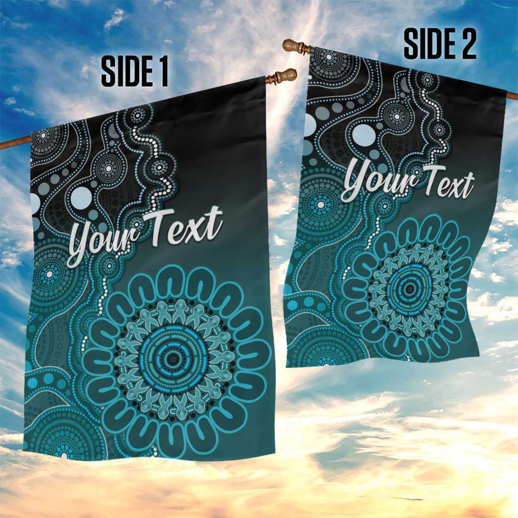 Personalised Ovarian Cancer Awareness Garden Flag Teal Ribbon Aboriginal Art