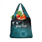 Personalised Ovarian Cancer Awareness Grocery Bag Teal Ribbon Aboriginal Art