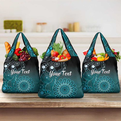 Personalised Ovarian Cancer Awareness Grocery Bag Teal Ribbon Aboriginal Art