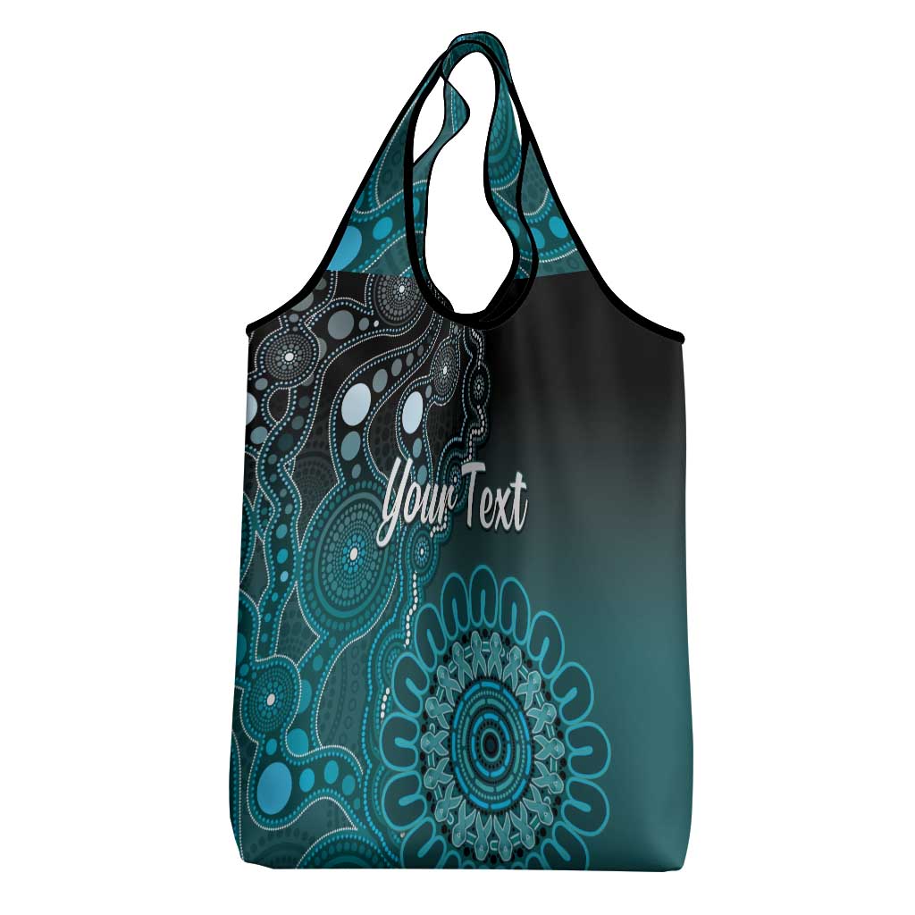 Personalised Ovarian Cancer Awareness Grocery Bag Teal Ribbon Aboriginal Art