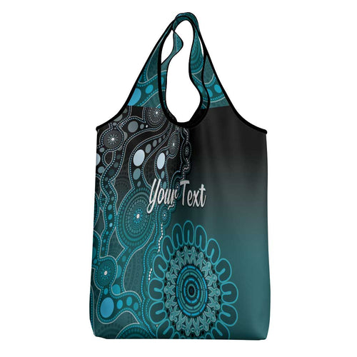 Personalised Ovarian Cancer Awareness Grocery Bag Teal Ribbon Aboriginal Art
