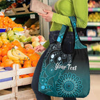 Personalised Ovarian Cancer Awareness Grocery Bag Teal Ribbon Aboriginal Art