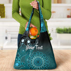 Personalised Ovarian Cancer Awareness Grocery Bag Teal Ribbon Aboriginal Art