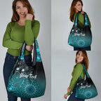 Personalised Ovarian Cancer Awareness Grocery Bag Teal Ribbon Aboriginal Art