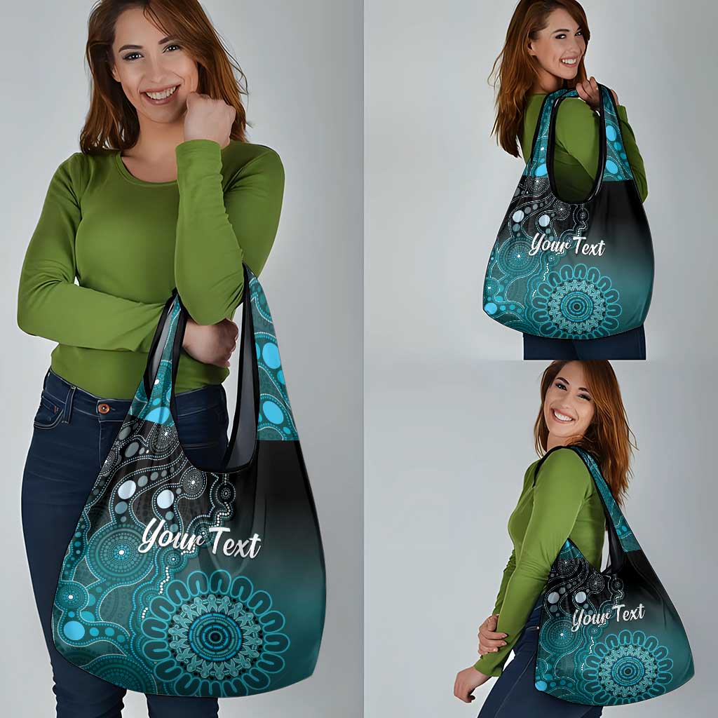Personalised Ovarian Cancer Awareness Grocery Bag Teal Ribbon Aboriginal Art