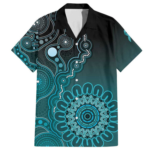 Personalised Ovarian Cancer Awareness Hawaiian Shirt Teal Ribbon Aboriginal Art