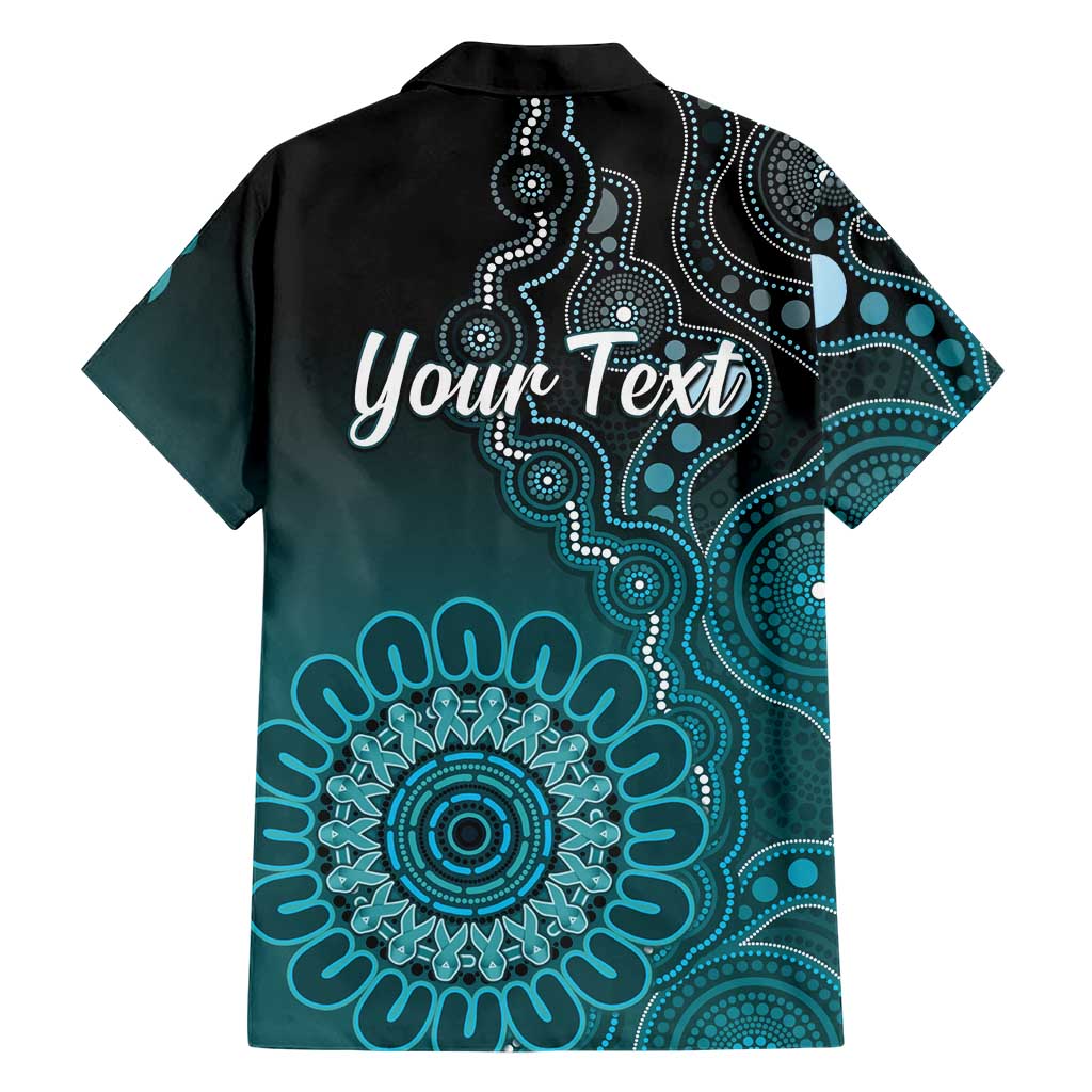 Personalised Ovarian Cancer Awareness Hawaiian Shirt Teal Ribbon Aboriginal Art