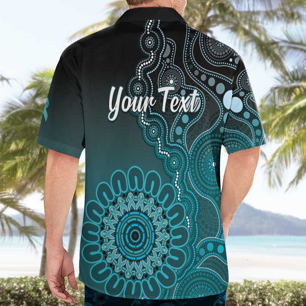 Personalised Ovarian Cancer Awareness Hawaiian Shirt Teal Ribbon Aboriginal Art