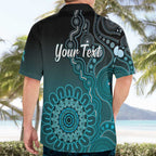 Personalised Ovarian Cancer Awareness Hawaiian Shirt Teal Ribbon Aboriginal Art