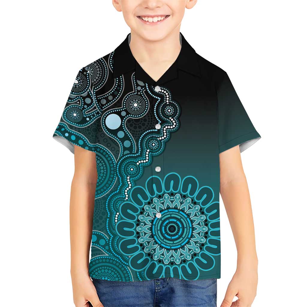 Personalised Ovarian Cancer Awareness Hawaiian Shirt Teal Ribbon Aboriginal Art