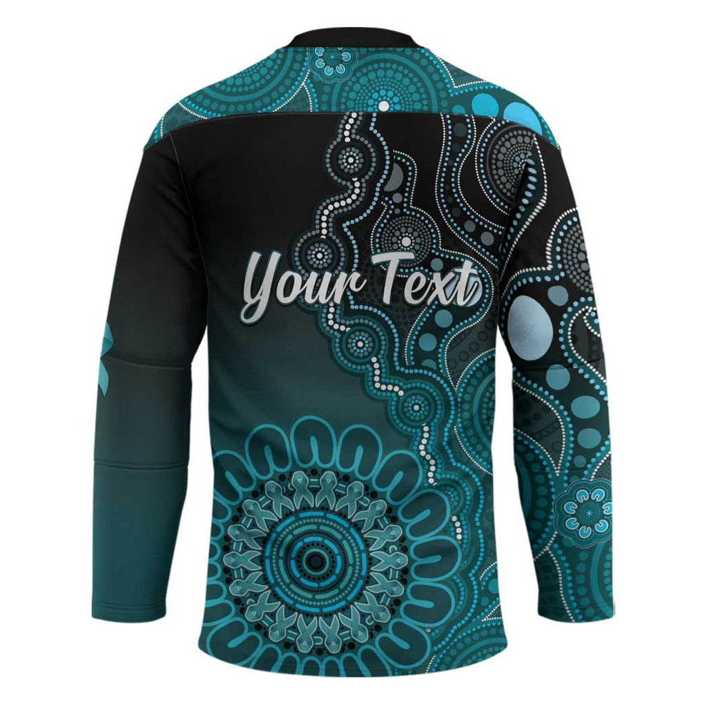Personalised Ovarian Cancer Awareness Hockey Jersey Teal Ribbon Aboriginal Art