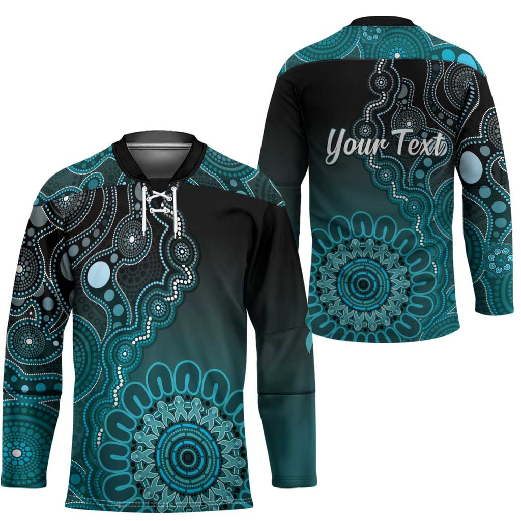 Personalised Ovarian Cancer Awareness Hockey Jersey Teal Ribbon Aboriginal Art