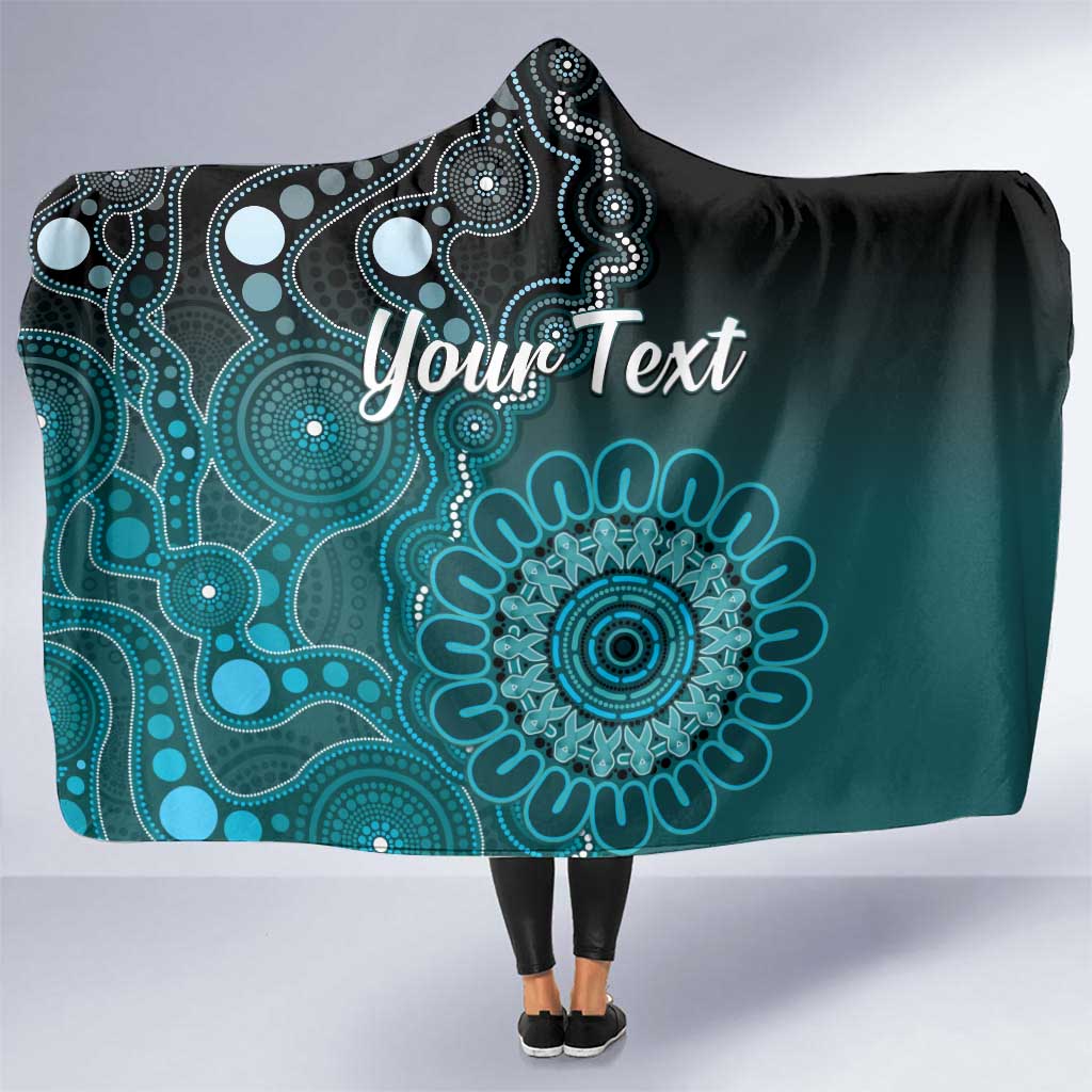 Personalised Ovarian Cancer Awareness Hooded Blanket Teal Ribbon Aboriginal Art