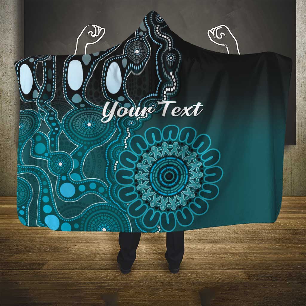 Personalised Ovarian Cancer Awareness Hooded Blanket Teal Ribbon Aboriginal Art
