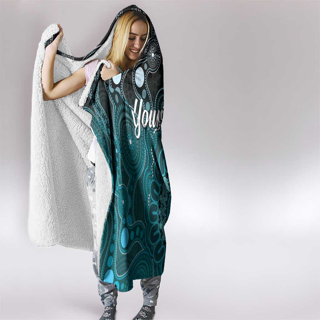 Personalised Ovarian Cancer Awareness Hooded Blanket Teal Ribbon Aboriginal Art