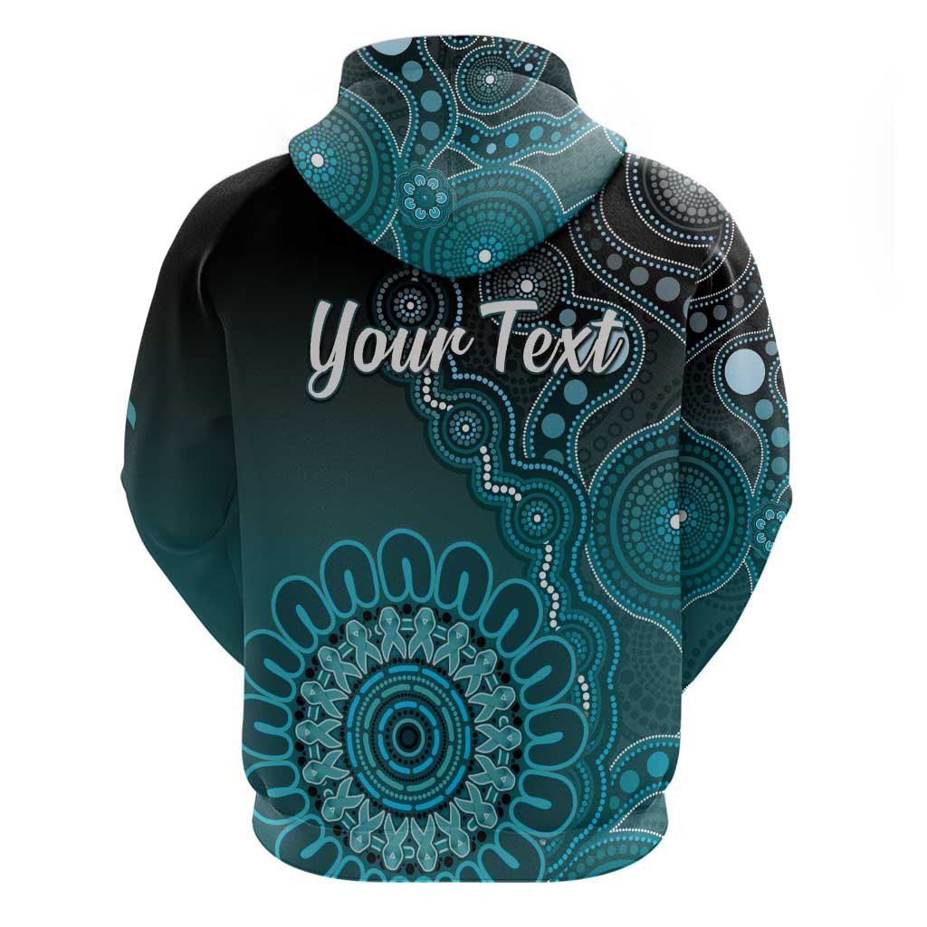 Personalised Ovarian Cancer Awareness Hoodie Teal Ribbon Aboriginal Art