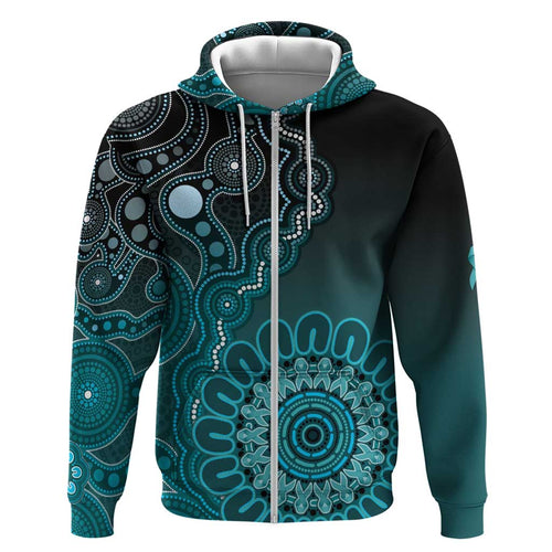 Personalised Ovarian Cancer Awareness Hoodie Teal Ribbon Aboriginal Art