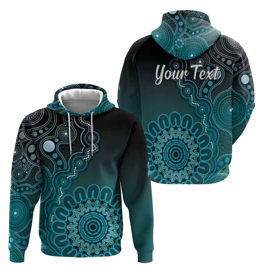 Personalised Ovarian Cancer Awareness Hoodie Teal Ribbon Aboriginal Art