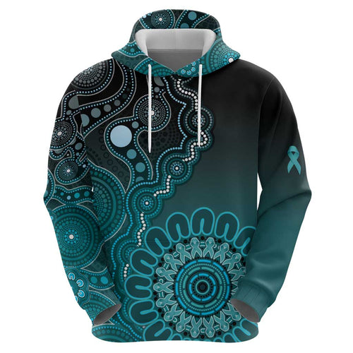 Personalised Ovarian Cancer Awareness Hoodie Teal Ribbon Aboriginal Art