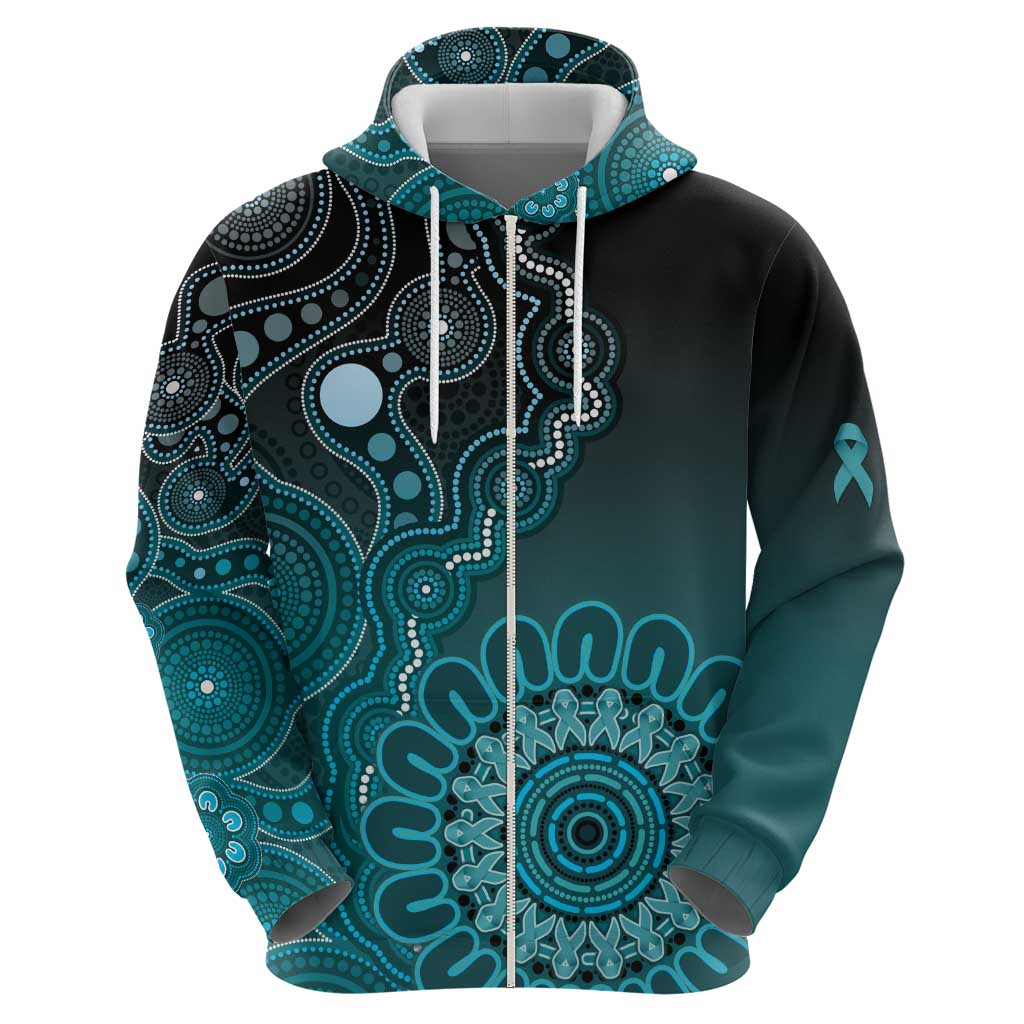 Personalised Ovarian Cancer Awareness Hoodie Teal Ribbon Aboriginal Art
